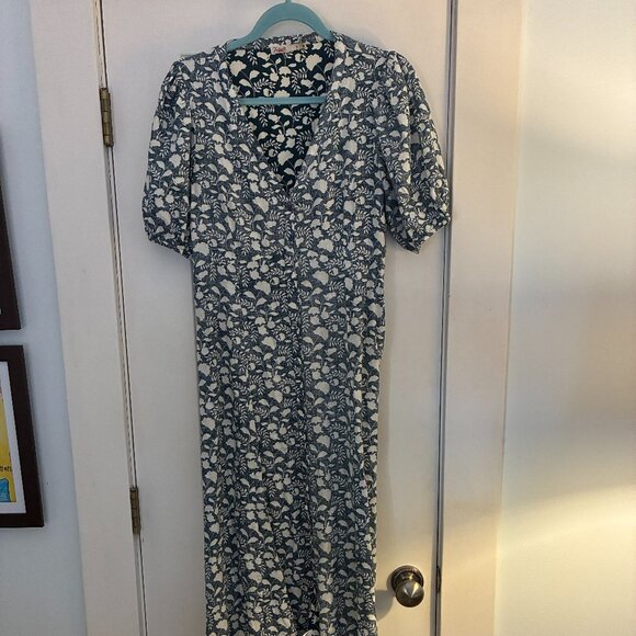 Faherty Havana Dress Indigo Echo Floral Linen Blend, Size S - Picture 5 of 9